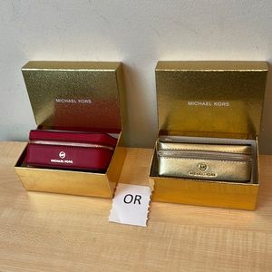 Michael Kors Small Red Leather Travel Zip Around Logo Case